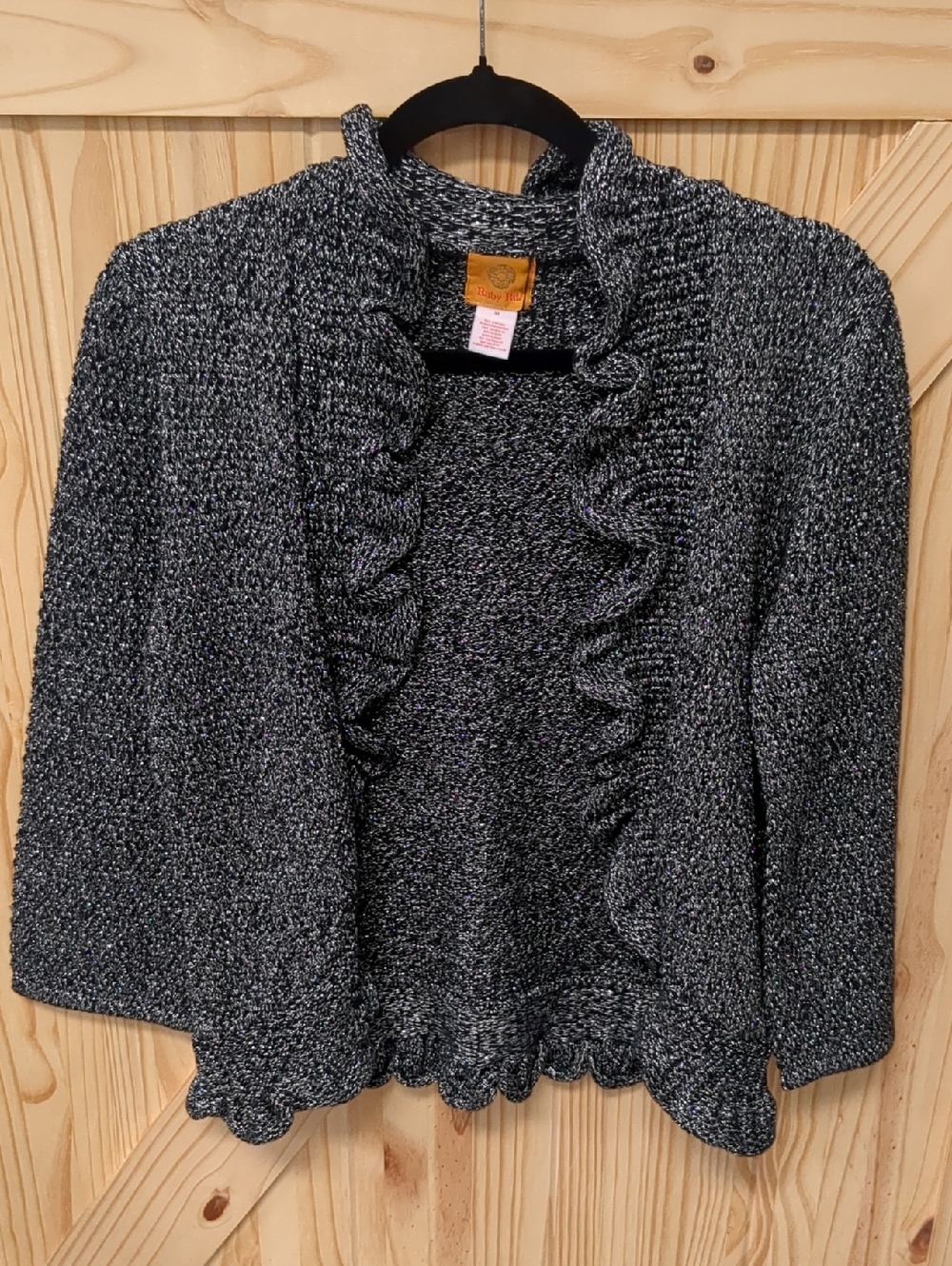 Ruby Rd. Black & Silver Ruffled Cardigan - Picture 1 of 3